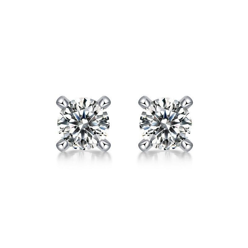 Solid Color Sterling Silver Moissanite Stud Earrings