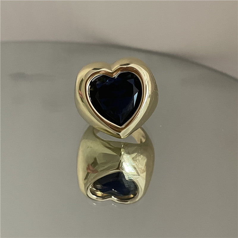 Colorful Enamel Heart-shaped Gemstone Ring - Bold Fashion Design