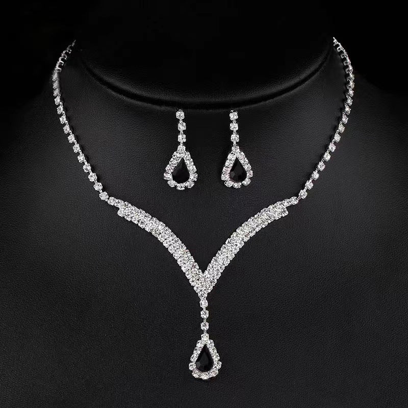 Fashion Water Droplet Acrylic Rhinestone Women's Earrings and Necklace Set