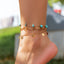 Casual Irregular Turquoise Copper Anklet with Star Tassel and Faux Pearl Layered Design