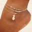 European American Fashion Double Layered Pearl and Turtle Anklet Set