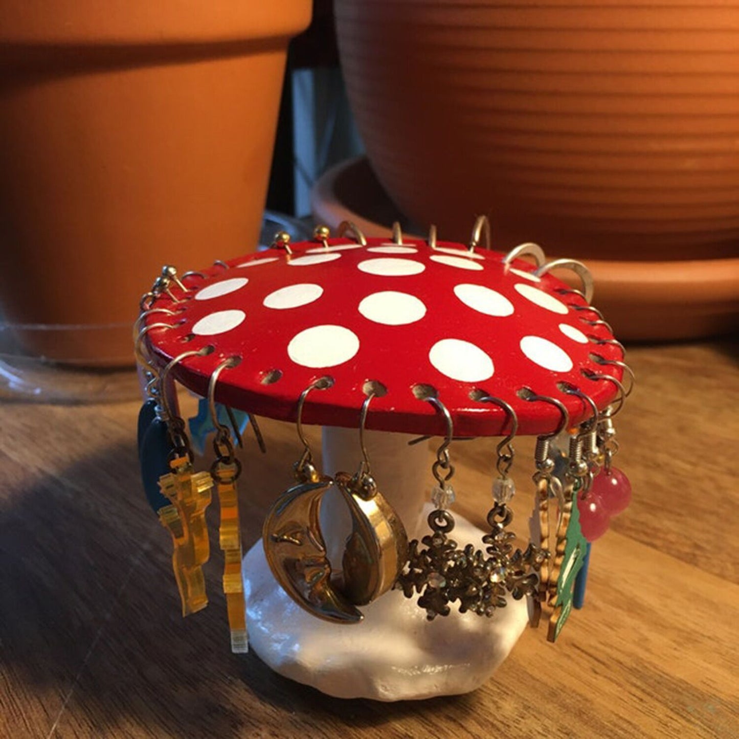 Cute Mushroom Resin Jewelry Display Stand with 26 Holes for Earrings