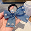 Women's Elegant Denim Blue Bow Beaded Pearl Hair Tie