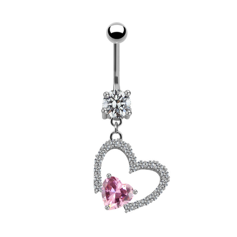 Elegant Heart Floral Zircon Belly Button Ring with Rhinestones and Gold Plating