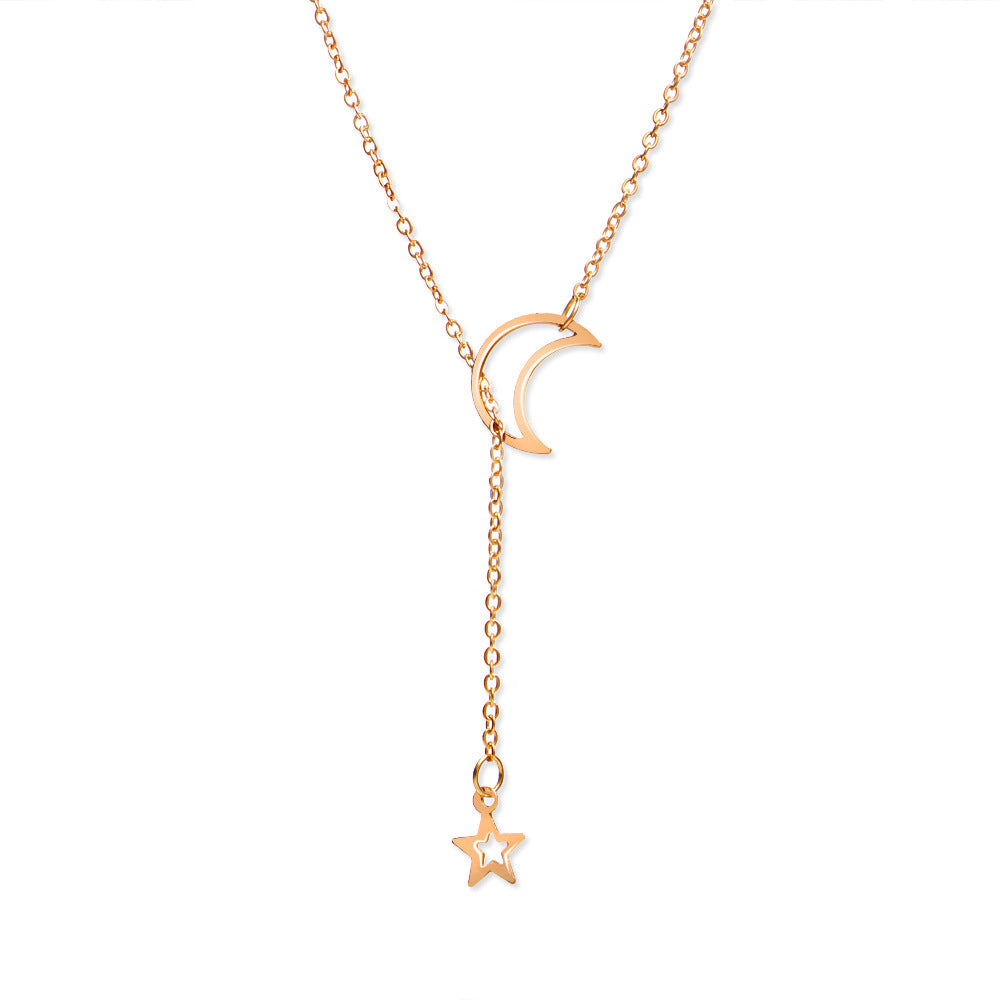 Fashion Simple Retro Moon and Star Pendant Alloy Necklace