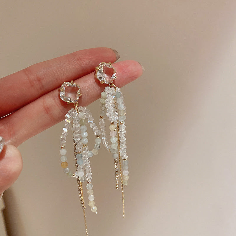 Sweet Heart Crystal Tassel Drop Earrings for Women