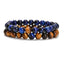 Unisex Natural Stone Lava Tiger Eye White Agate Beaded Bracelet Set