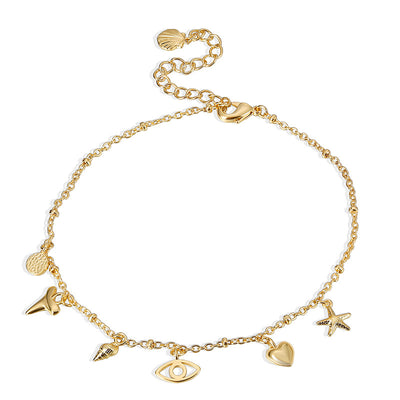 IG Style Devil's Eye Heart & Ocean Elements Gold Plated Women's Anklet