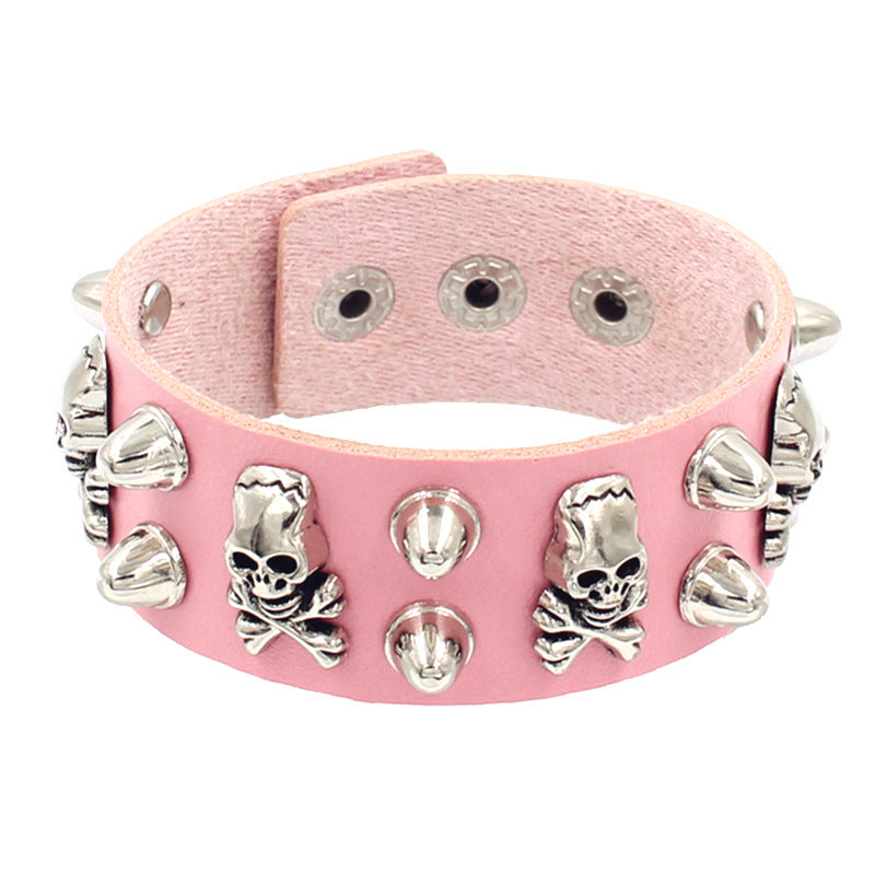 Punk Skull Multi-Layer Leather Rivet Bracelet