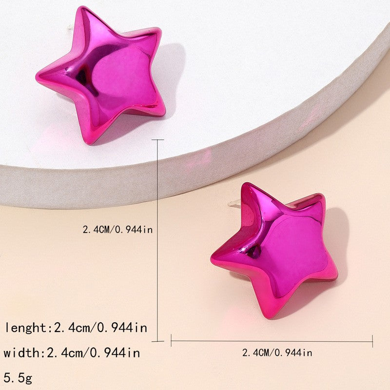 Candy Color Acrylic Round and Star Stud Earrings for Women