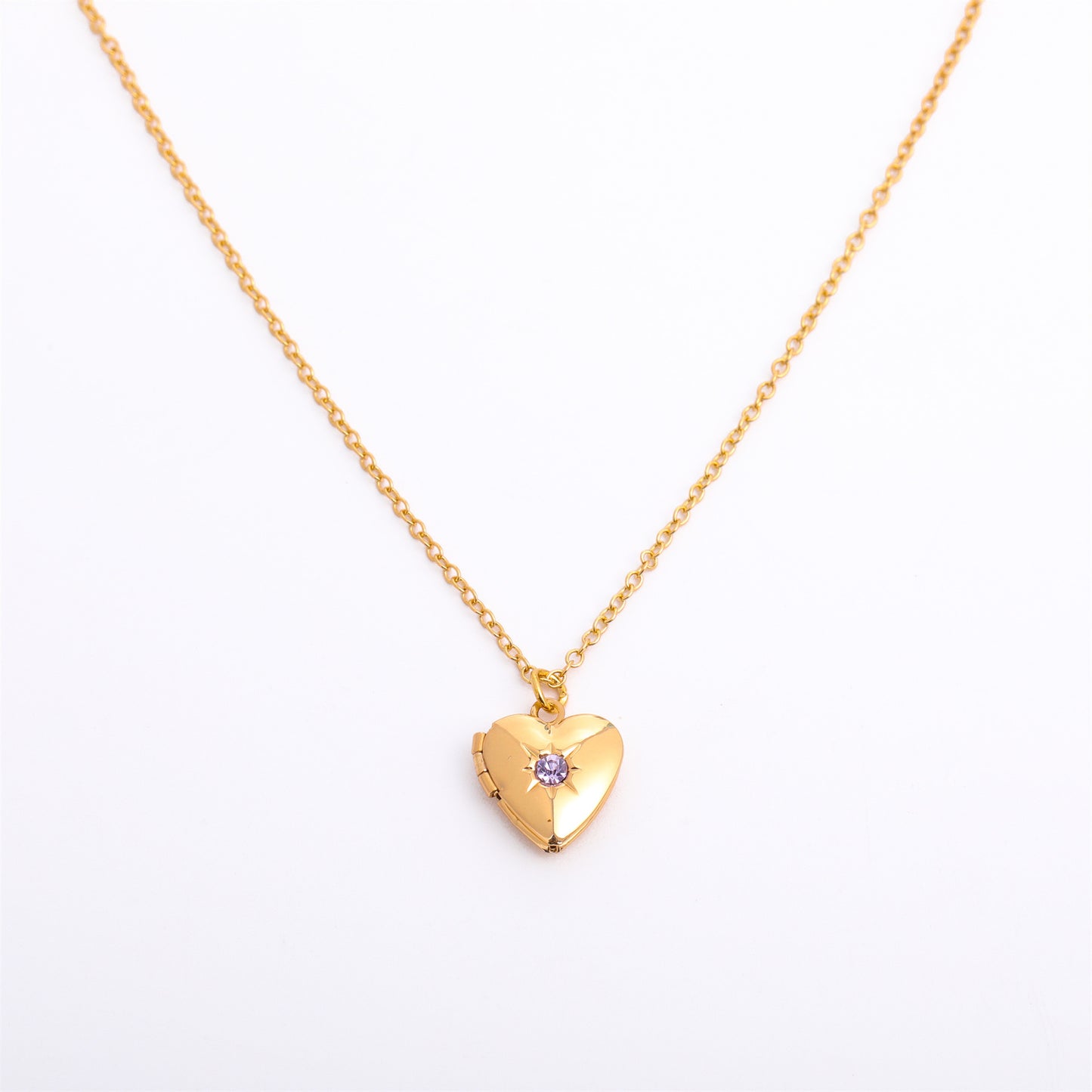 Retro Heart Shape 14k Gold Plated Birthstone Locket Necklace