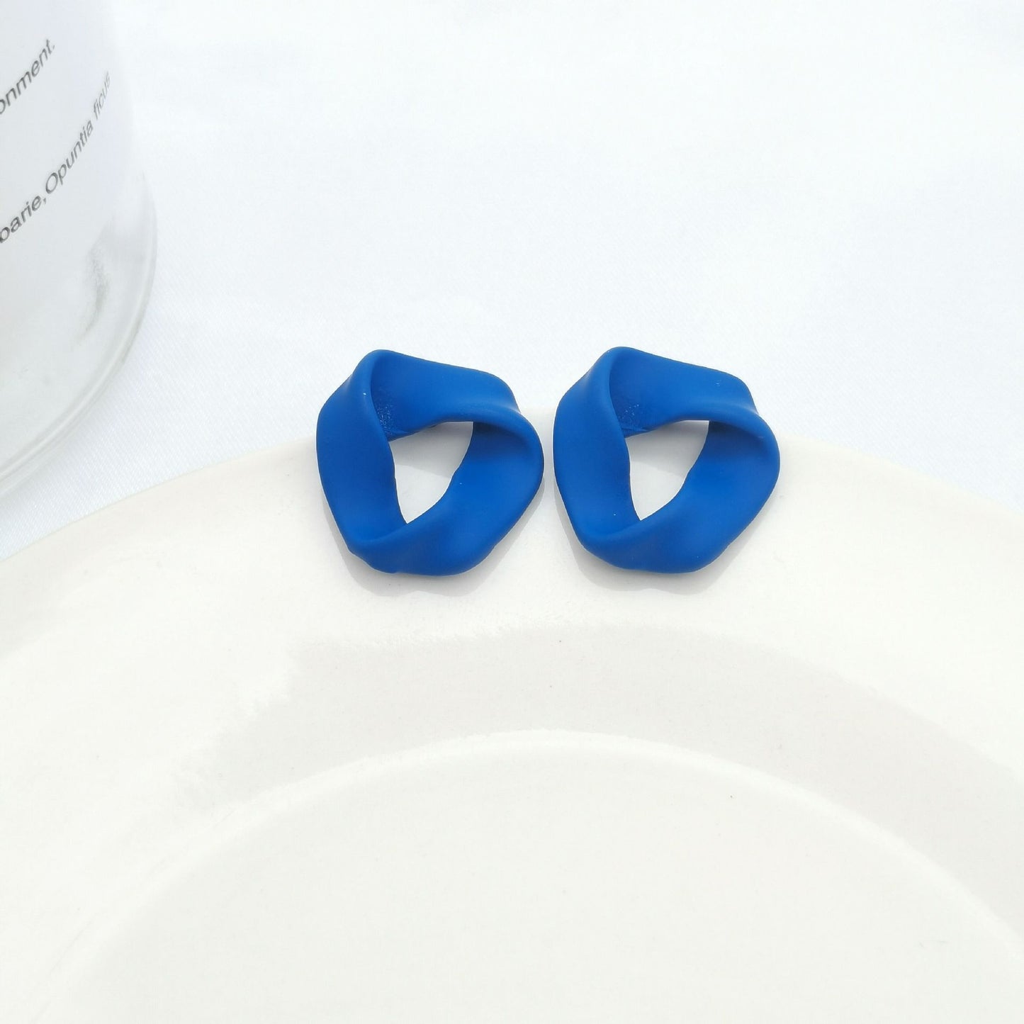 Klein Blue C Shape Alloy Stud Earrings - Niche Simple Design Korean Style for Women
