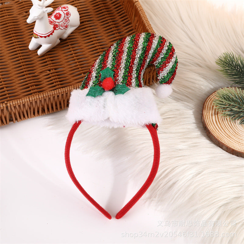 Cartoon Christmas Elf Plaid Headband for Kids Party