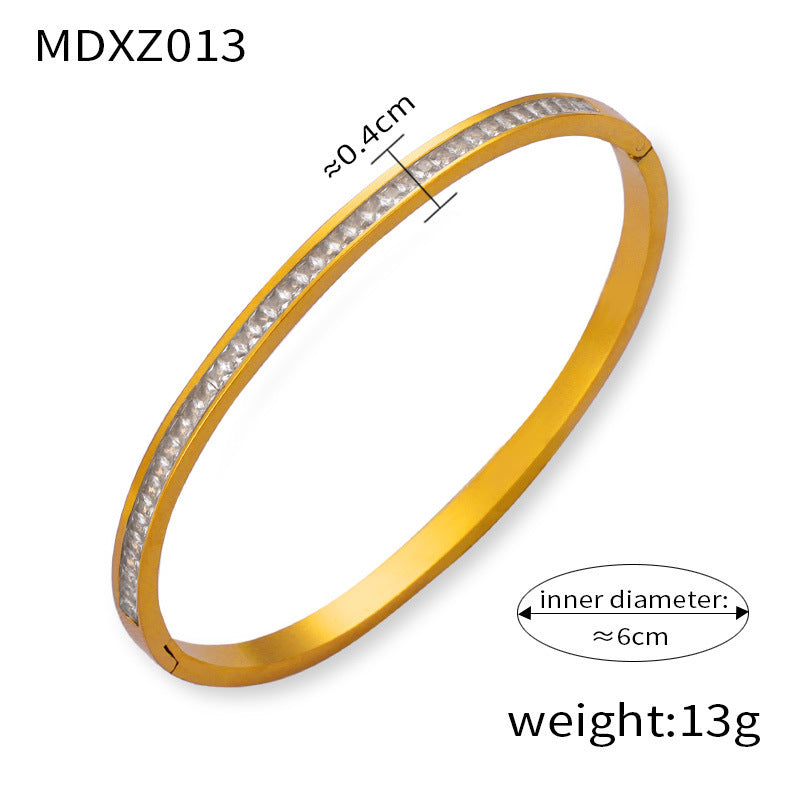 Elegant 18K Gold Plated Rhinestone Titanium Steel Bangle Bracelet