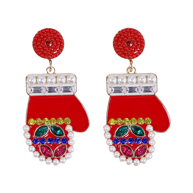 1 Pair Simple Style Classic Style Cartoon Character Christmas Tree Inlay Alloy Rhinestones Drop Earrings