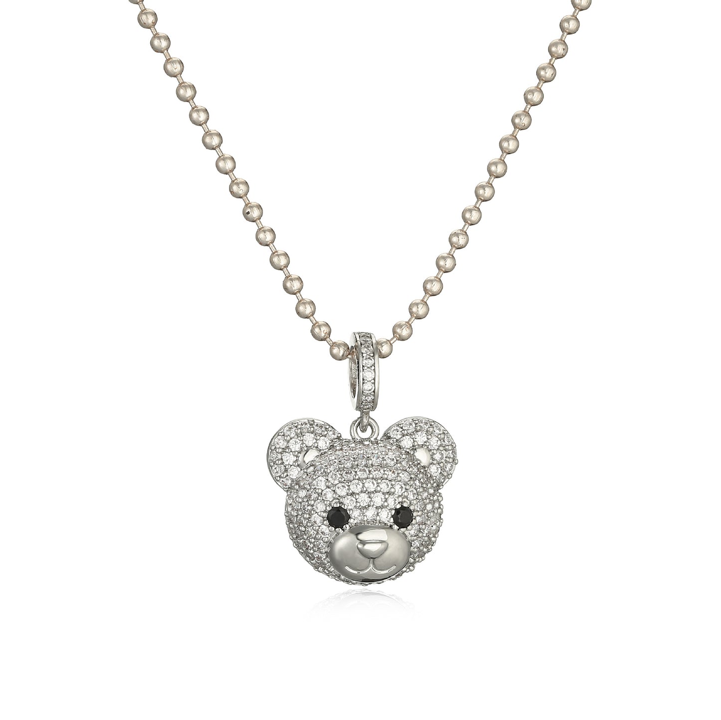 Cute Little Bear Copper Inlay Zircon Pendant Necklace