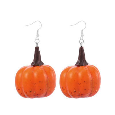 1 Pair Handmade Resin Skull and Pumpkin Drop Earrings for Halloween