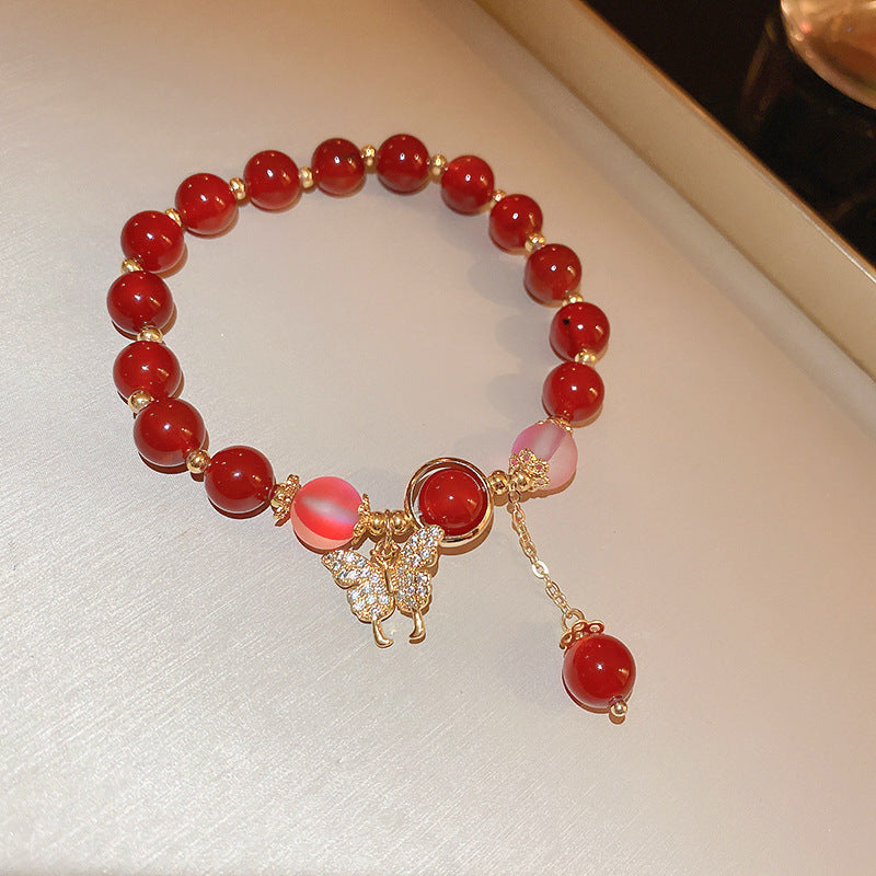 Fashion Heart Butterfly Pearl Bracelet with T-Shaped Buckle - Retro Love Design for Women