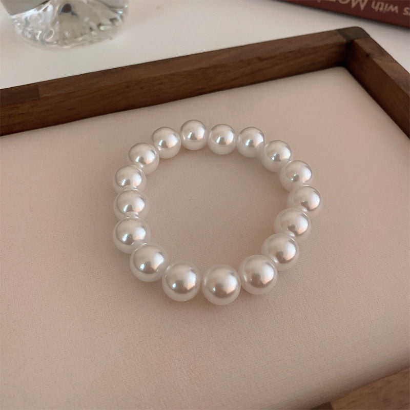 Fashion Solid Color Pearl Beaded Elastic Bracelet - French Retro Style Women's Jewelry