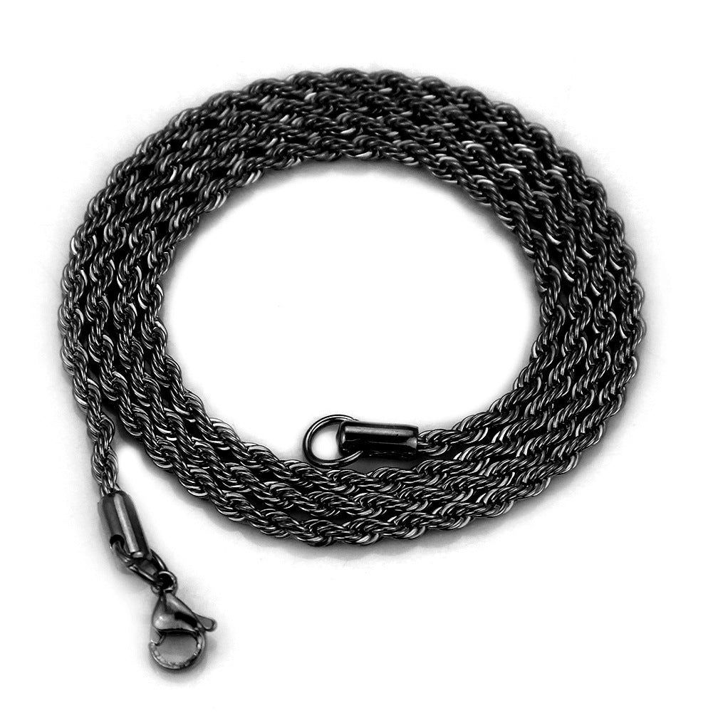 Creative European American Hip-hop Stainless Steel Twisted Rope Chain Necklace