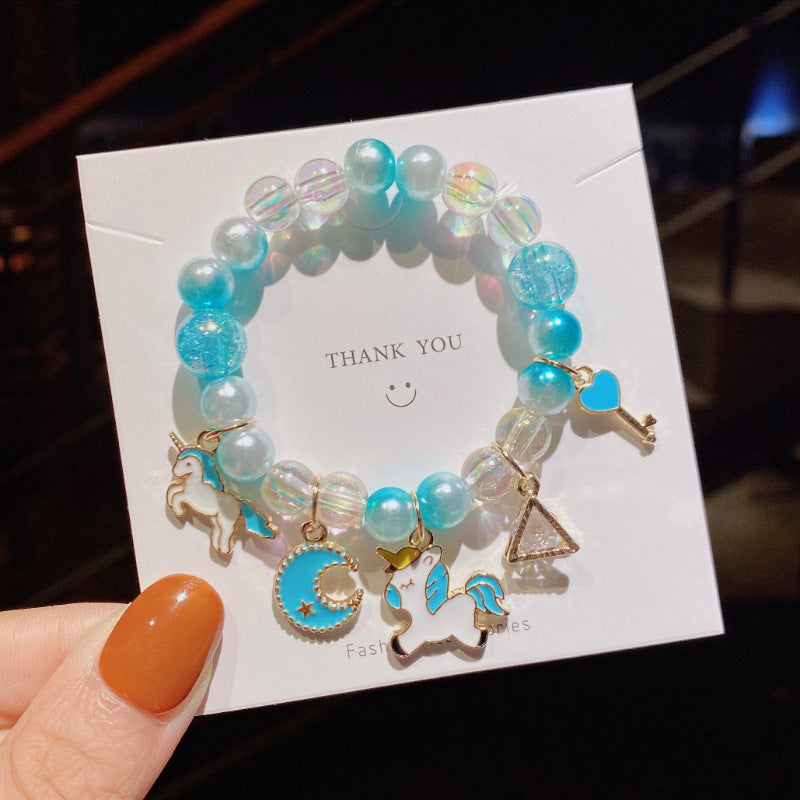 Gradient Color Children's Pearl Cartoon Beaded Bracelet - Kids Hand Accessories