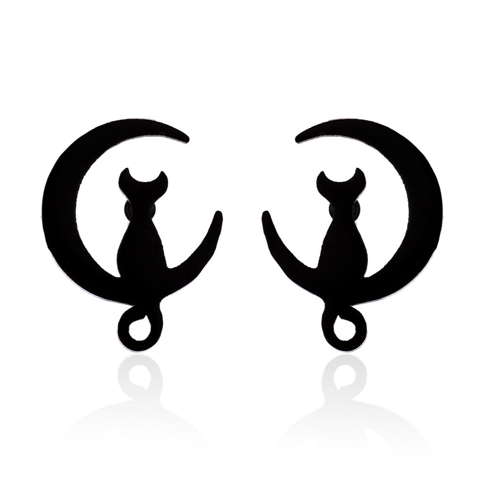 Fashion Cat Stainless Steel Plating Ear Studs 1 Pair