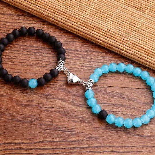 Simple Heart Shape Agate Magnetic Couple Bracelets Set