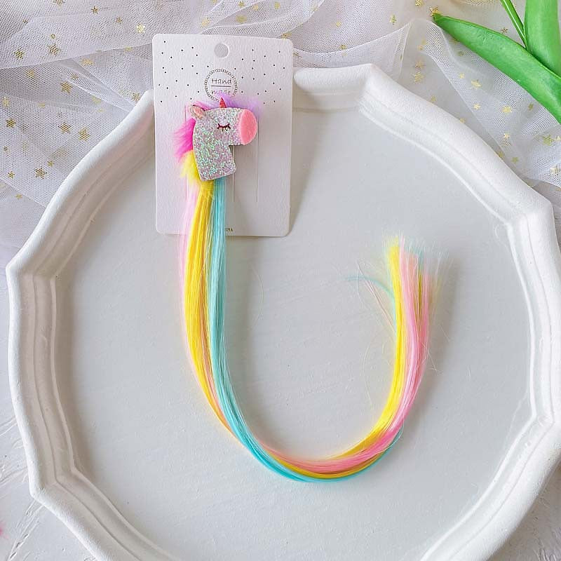 Cartoon Rainbow Hair Clip and Unicorn Wig Set for Kids