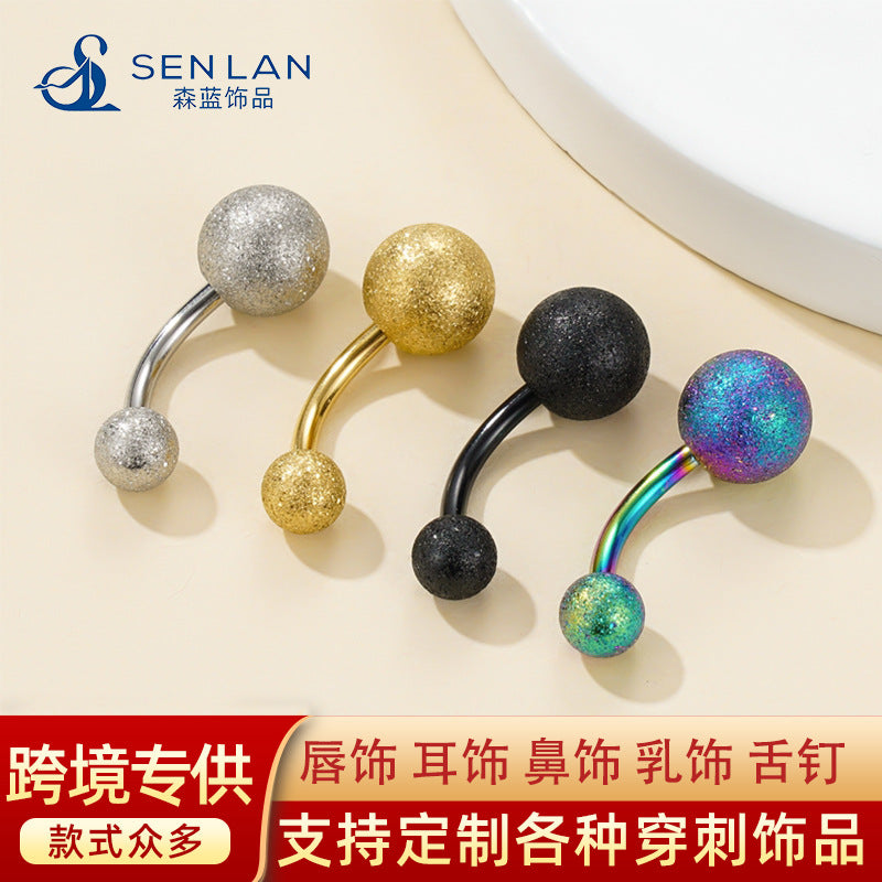 18K Gold Plated Stainless Steel Belly Ring with Matte Ball Design