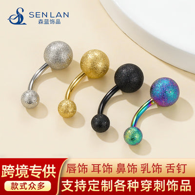 18K Gold Plated Stainless Steel Belly Ring with Matte Ball Design