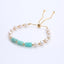 Aqua Blue Natural Stone Beaded Bracelet with Pearl and Zircon Accents