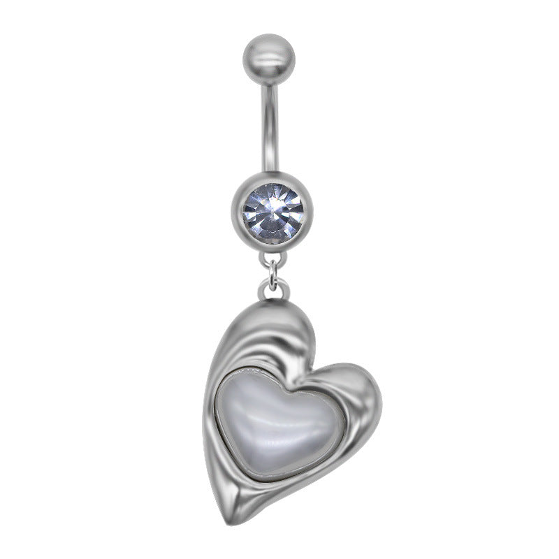 1 Piece Belly Rings Simple Style Classic Style Moon Heart Shape 316 Stainless Steel  Alloy Plating Inlay Resin Glass Pearl White Gold Plated