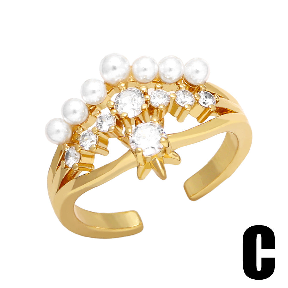 Fashion Zircon Flower Open Ring - Elegant Adjustable Copper Band