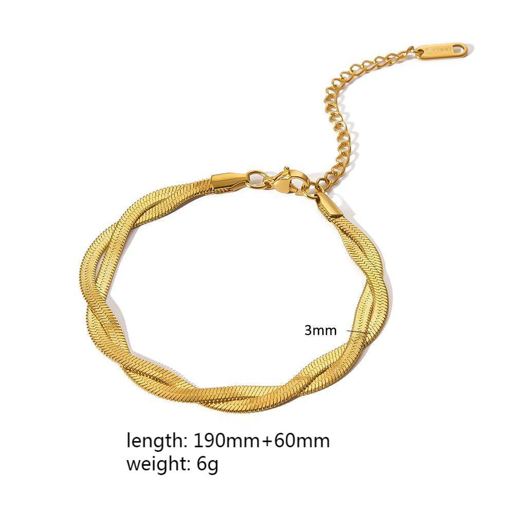 18K Gold Plated Geometric Stainless Steel Chain Bracelet for Women