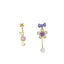 Cartoon Animal Enamel Pearl Drop Earrings with Bow and Flower Design