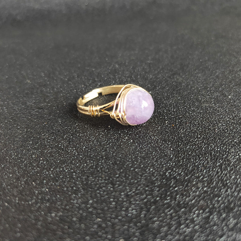 Ethnic Style Agate and Amethyst Crystal Open Ring