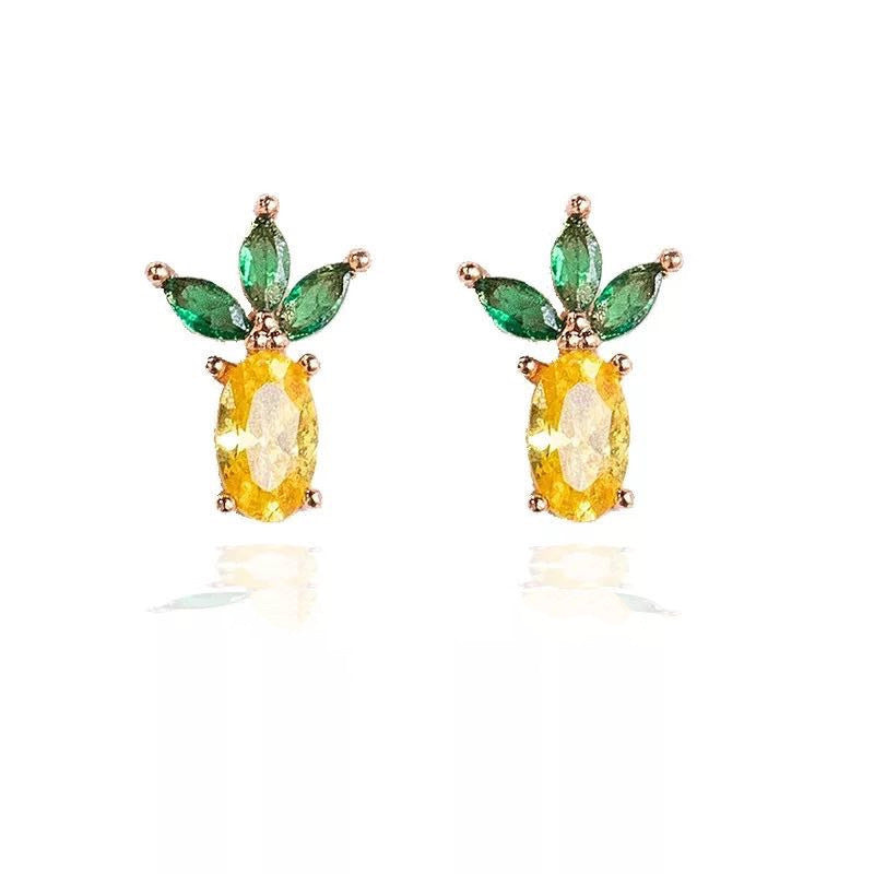 Fashion Fruit Zirconia Copper Earrings - 18k Gold Plated Studs for Women