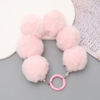 Sweet Flower Beaded Fur Ball Keychain and Phone Charm Bracelet