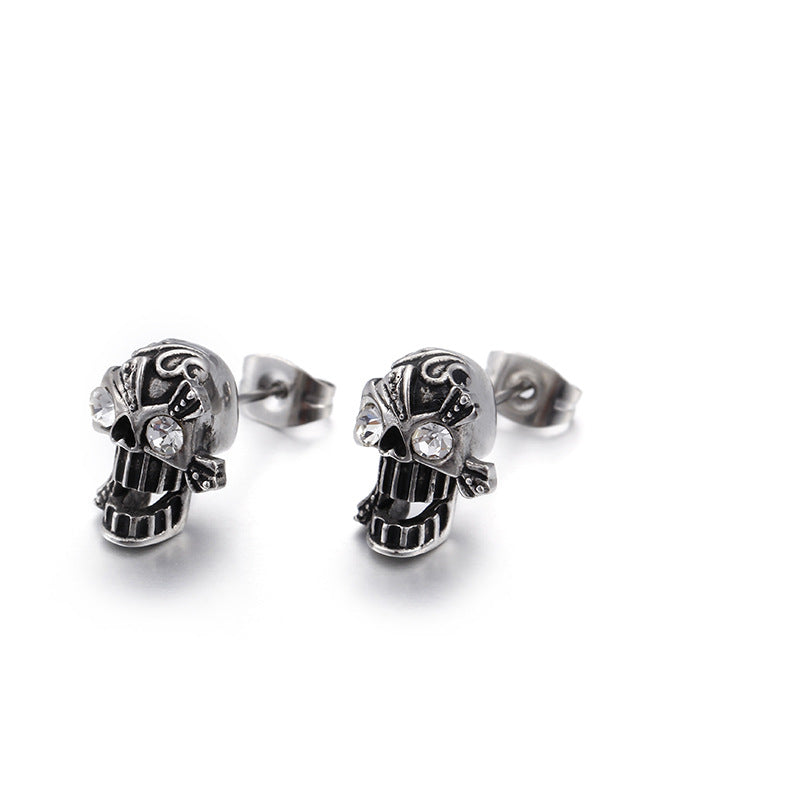 Hip-hop Retro Punk Skull Titanium Steel Stud Earrings