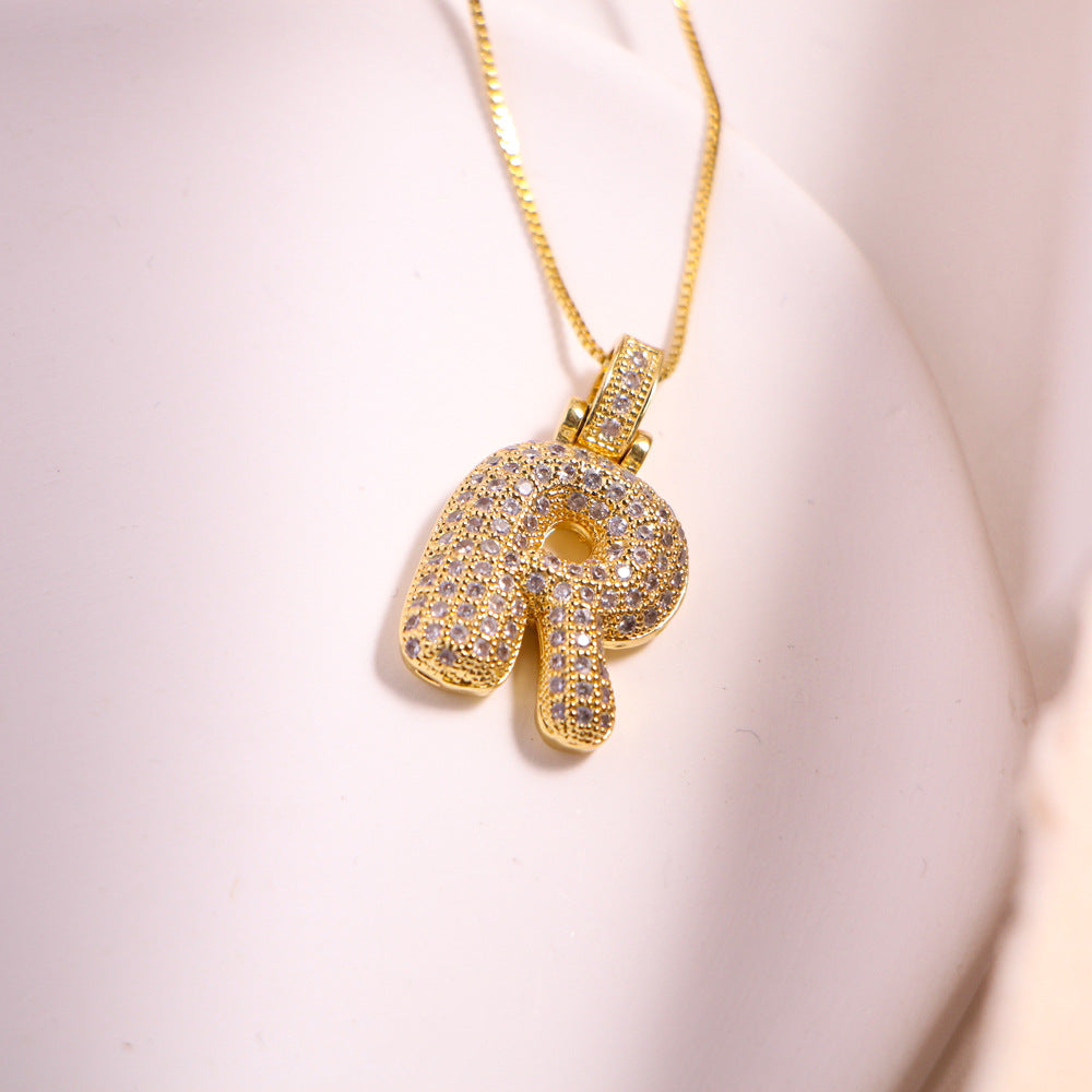 Vintage 18k Gold Plated Zircon Initial Pendant Necklace