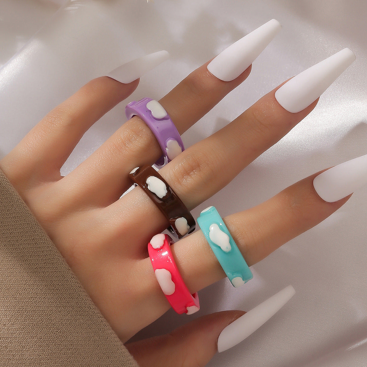 Sweet Solid Color Resin Candy Rings for Women