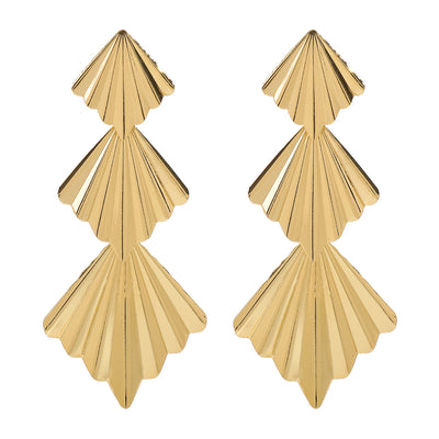 Ginkgo Leaf Design Statement Folding Fan Drop Earrings