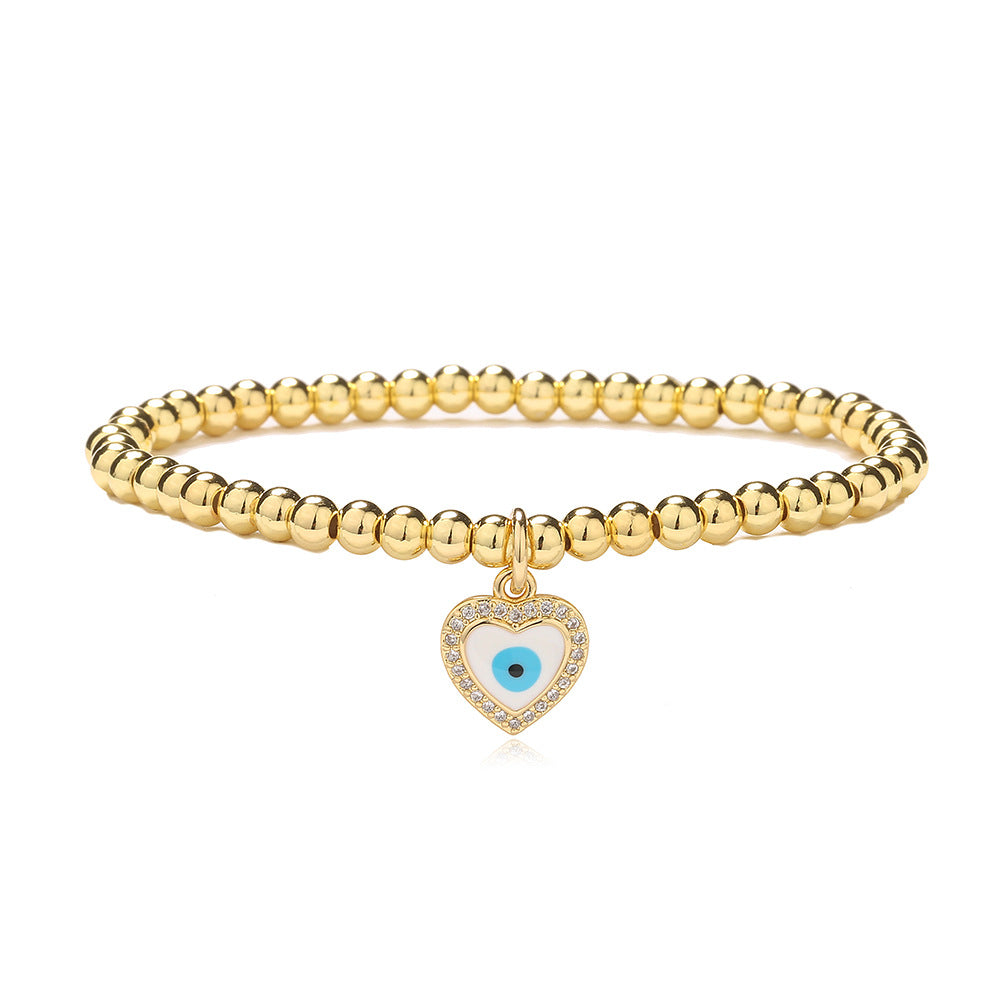 18k Gold Plated Devil's Eye Copper Bead Bracelet with Zircon and Enamel Detailing