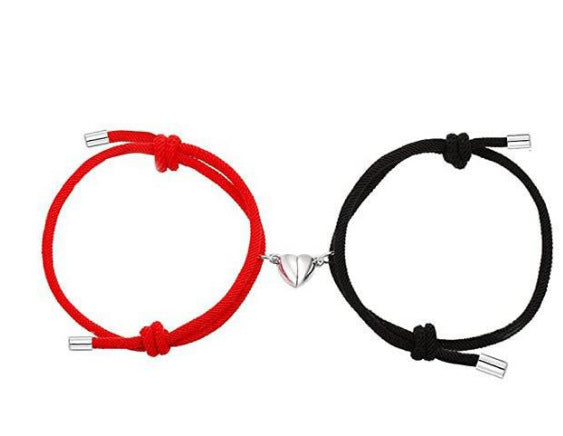 Magnetic Heart Couple Bracelets with Red Rope and Alloy Charm