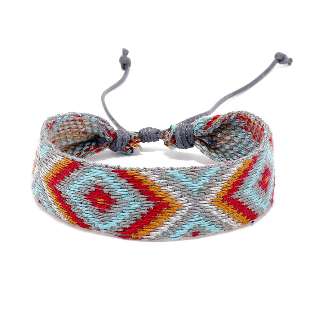 Retro Rhombus Ethnic Style Cotton Rope Hand-Woven Bracelet