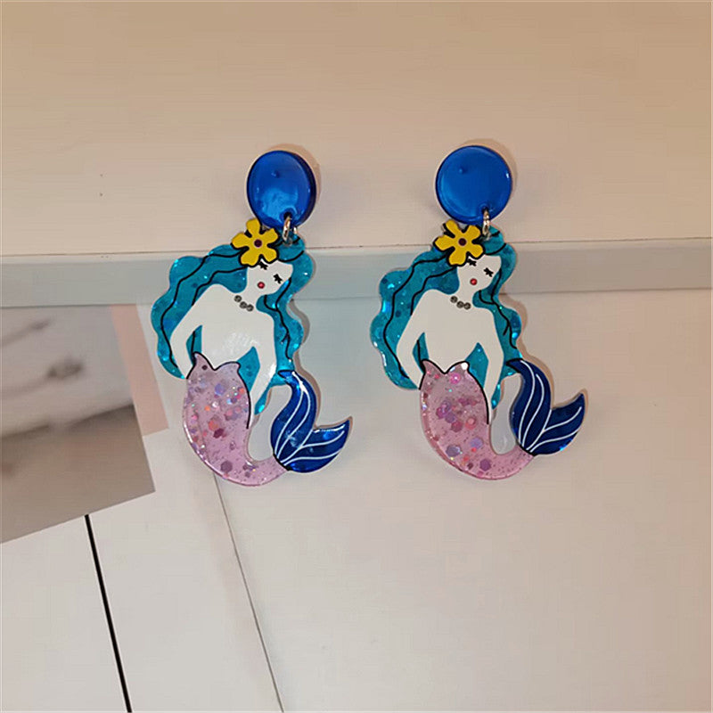 1 Pair Simple Style Mermaid Arylic Patchwork Women's Ear Studs