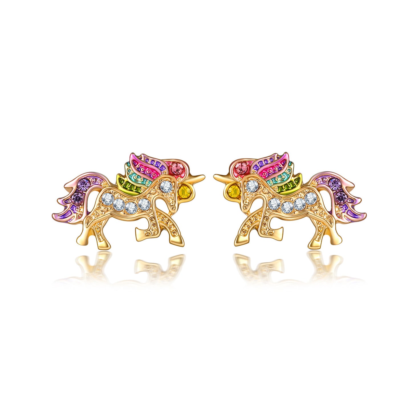 Unicorn Alloy Plated Artificial Diamond Stud Earrings and Jewelry Set for Women