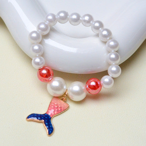 Mermaid Starfish Shell Charm Beaded Alloy Bracelet Set for Kids