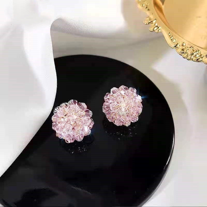 Sweet Flower Crystal Alloy Women's Earrings - S925 Silver Studs