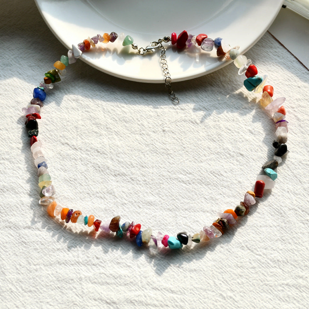 Bohemian Multicolor Crystal Gravel Choker Necklace